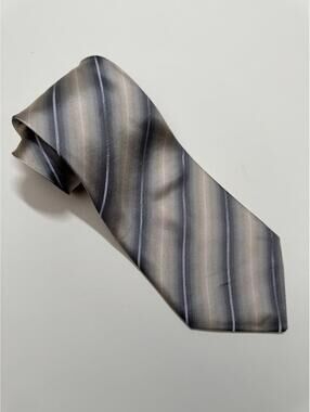 Kenneth Cole 100% Silk Wide Tie Tan And Silver